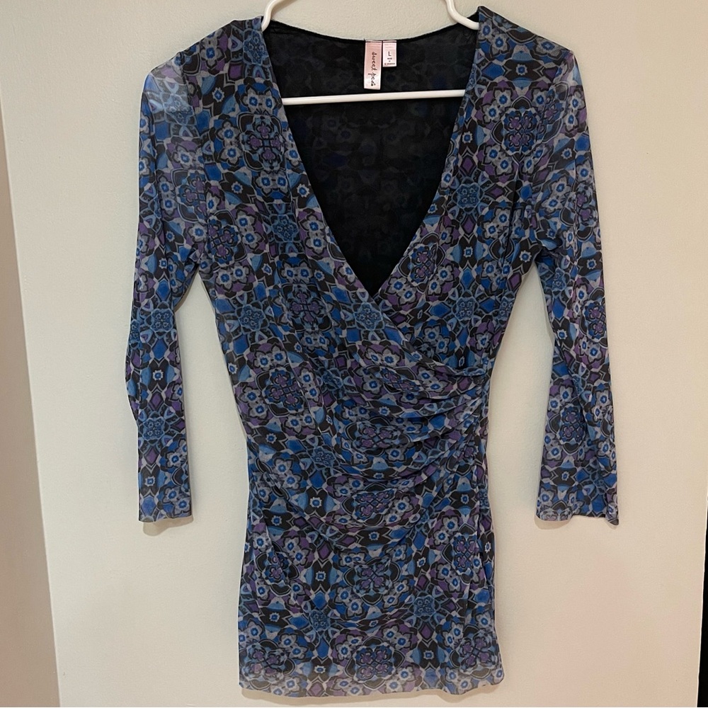 Beautiful blue and purple ‘Sweet Pea’ women’s tunic top